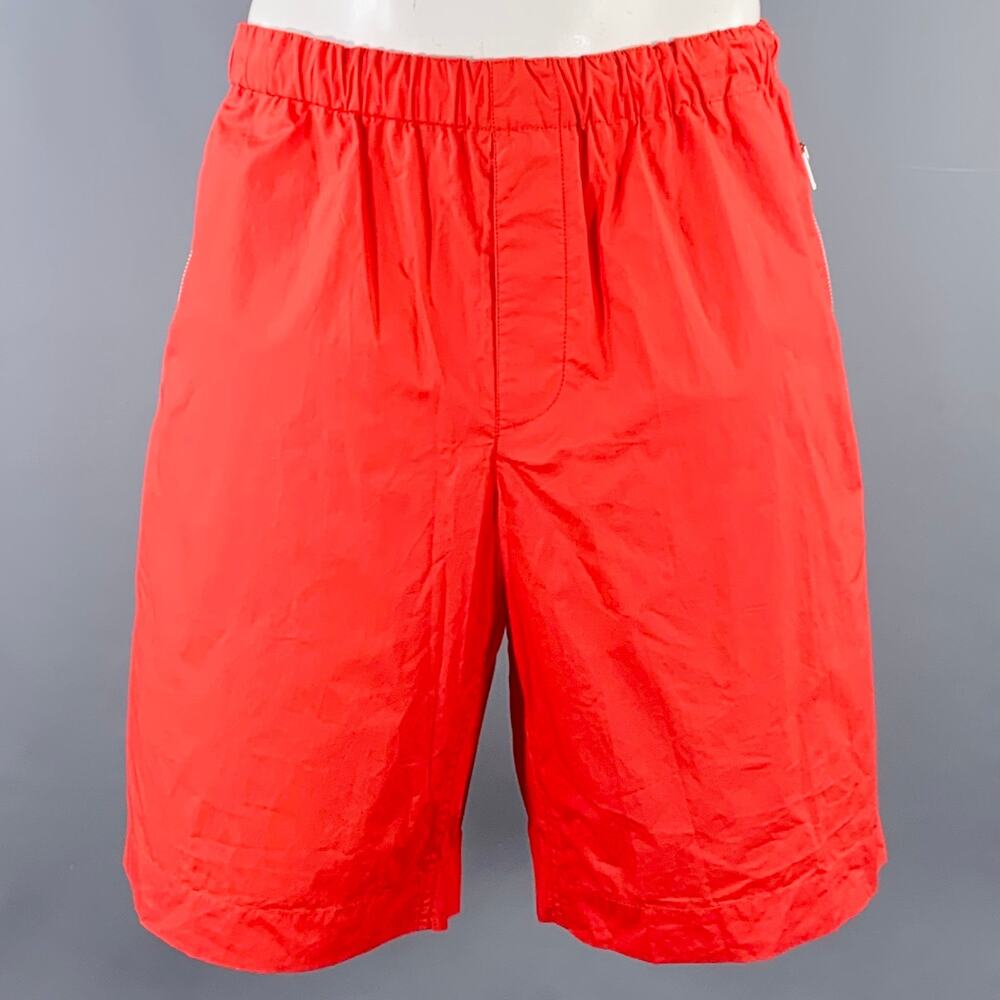 HELMUT LANG Size L Red Cotton Zip Pockets Shorts